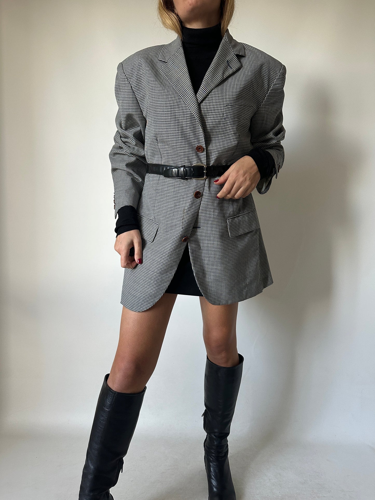 Prince of Wales wool blazer dress