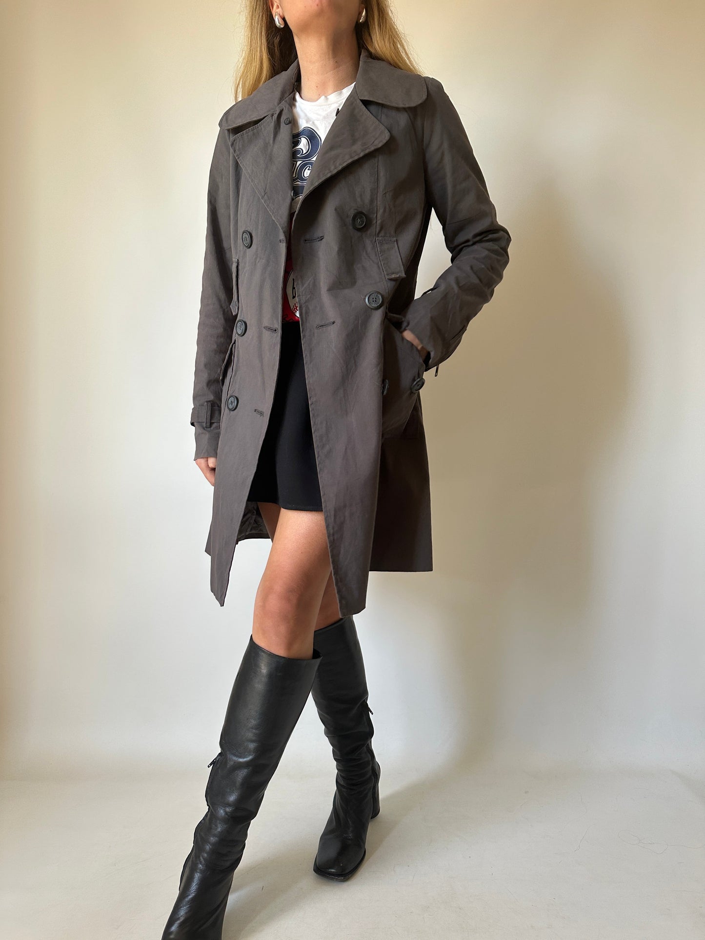 Grey slim cotton trench