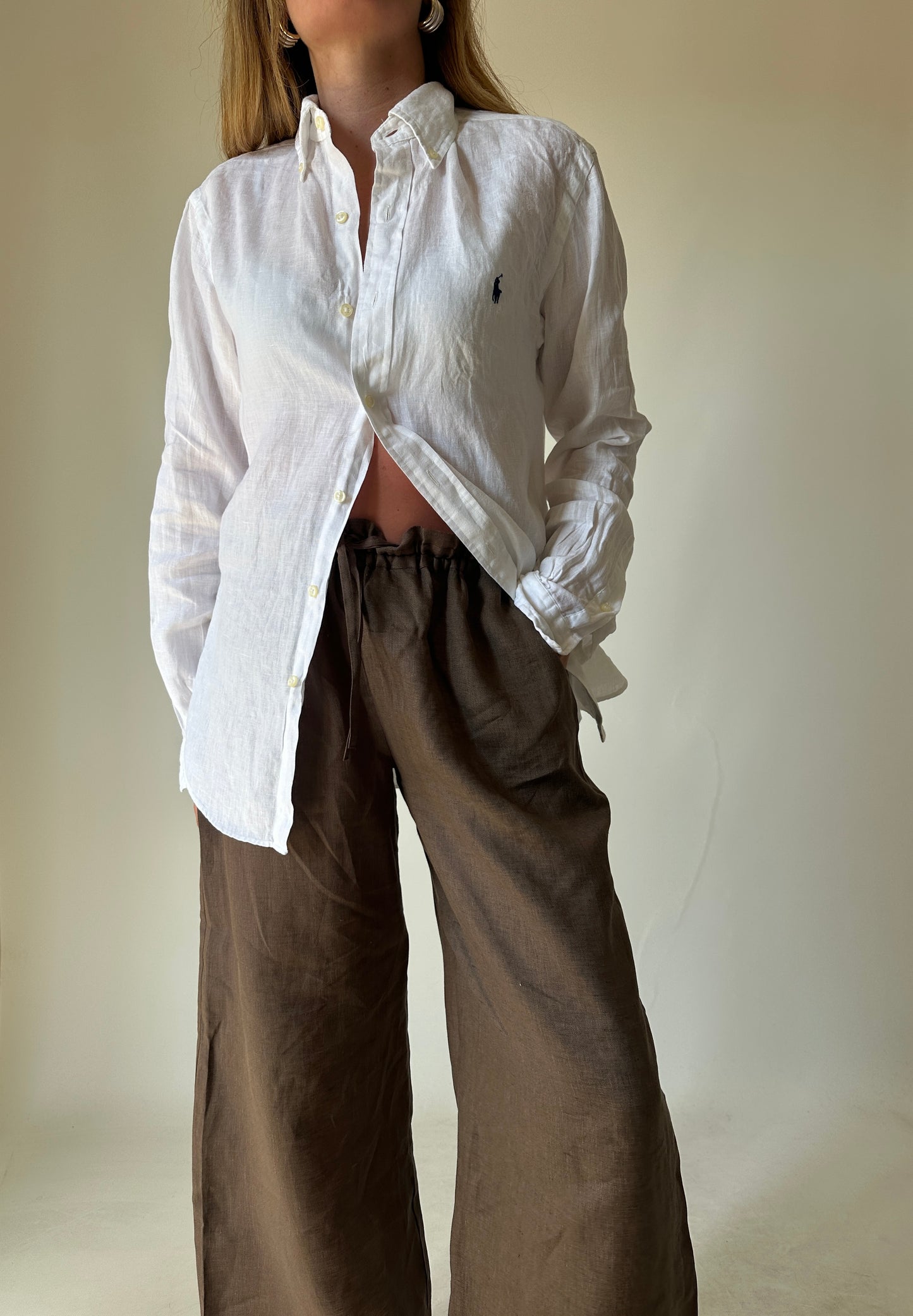 RALPH LAUREN white linen petite shirt