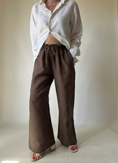 Pantalone Matilde in lino - cioccolato