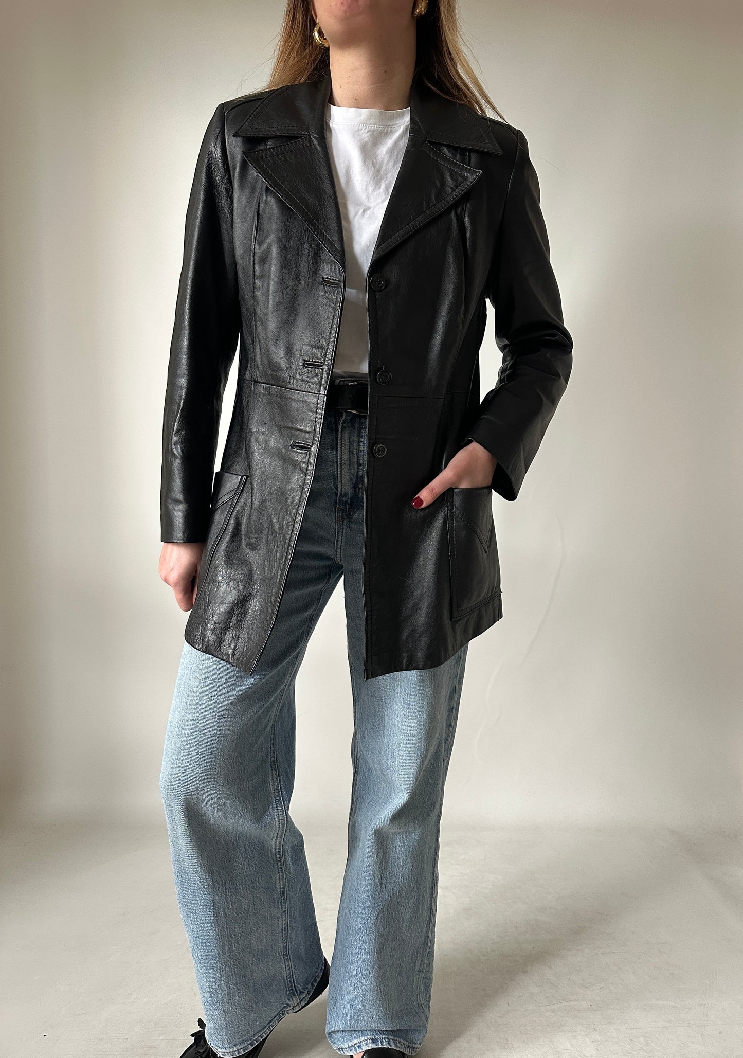 Minimal black leather jacket