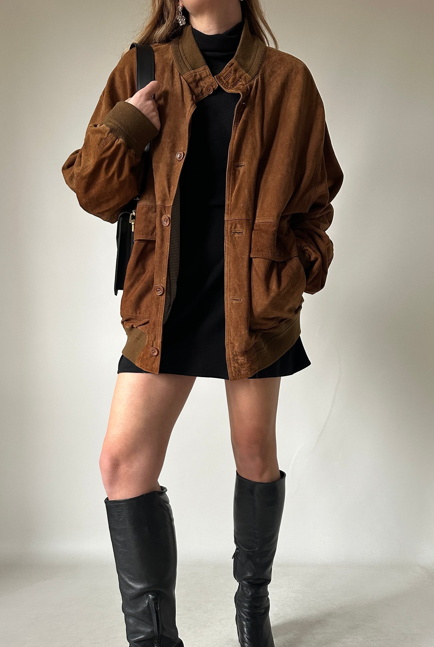 Brown suede bomber