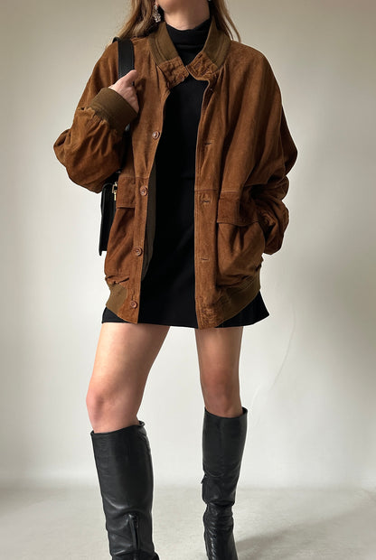 Brown suede bomber