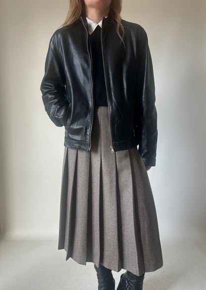 Black leather petite bomber