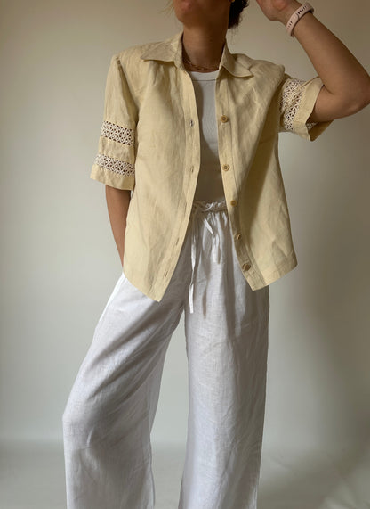 Tailored pure linen cream shirt