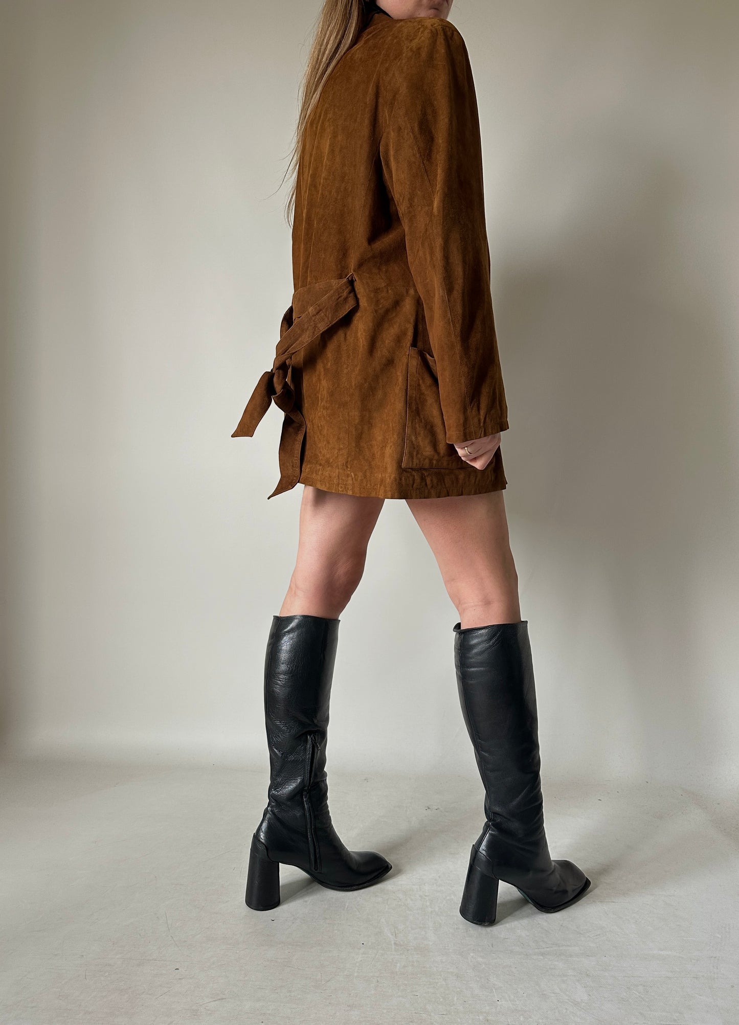 Suede petite jacket with belt