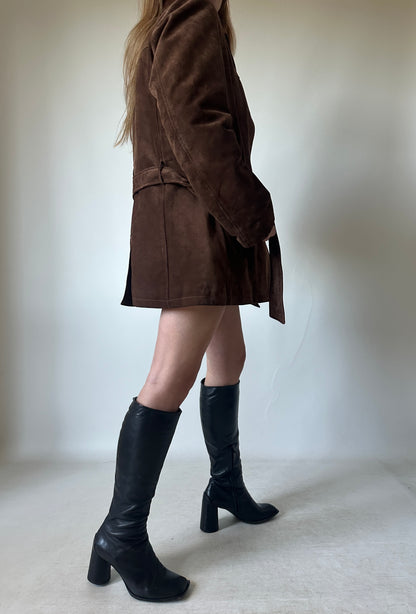 Chocolate suede jacket with belt