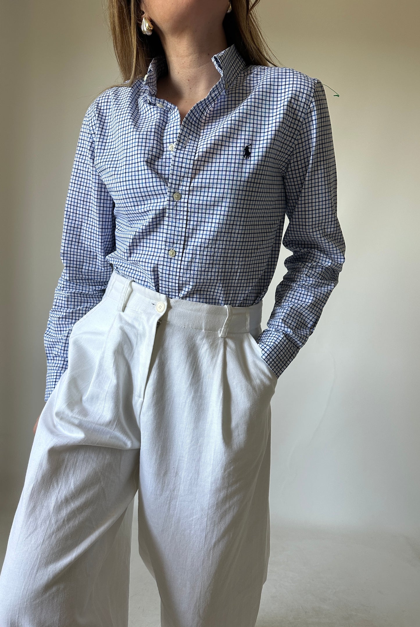 RALPH LAUREN vichy blue shirt - nuova