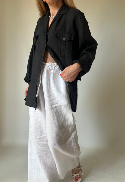 Black oversize 100% linen shirt
