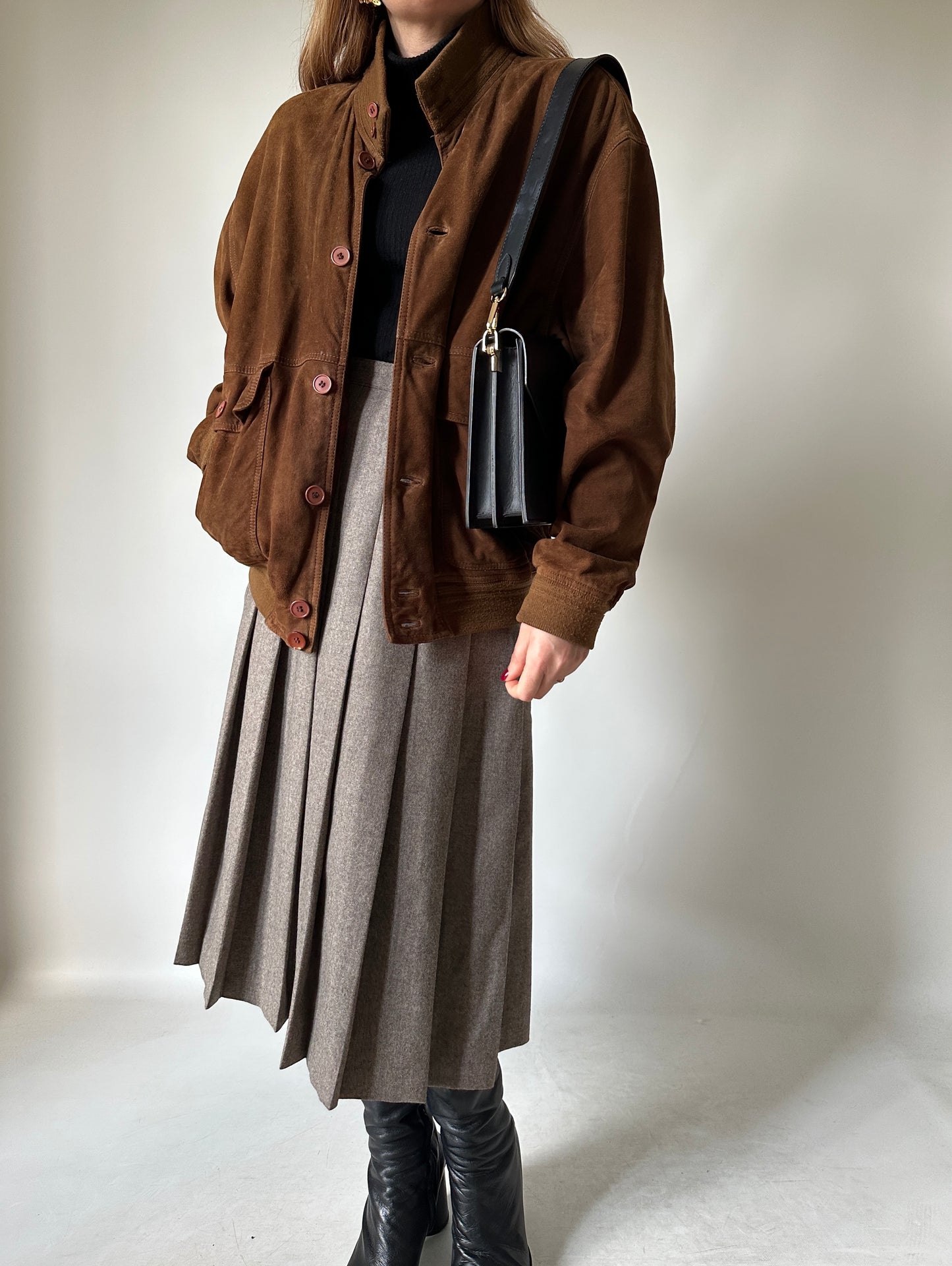 iconic brown suede bomber