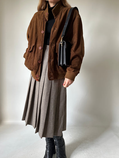 iconic brown suede bomber