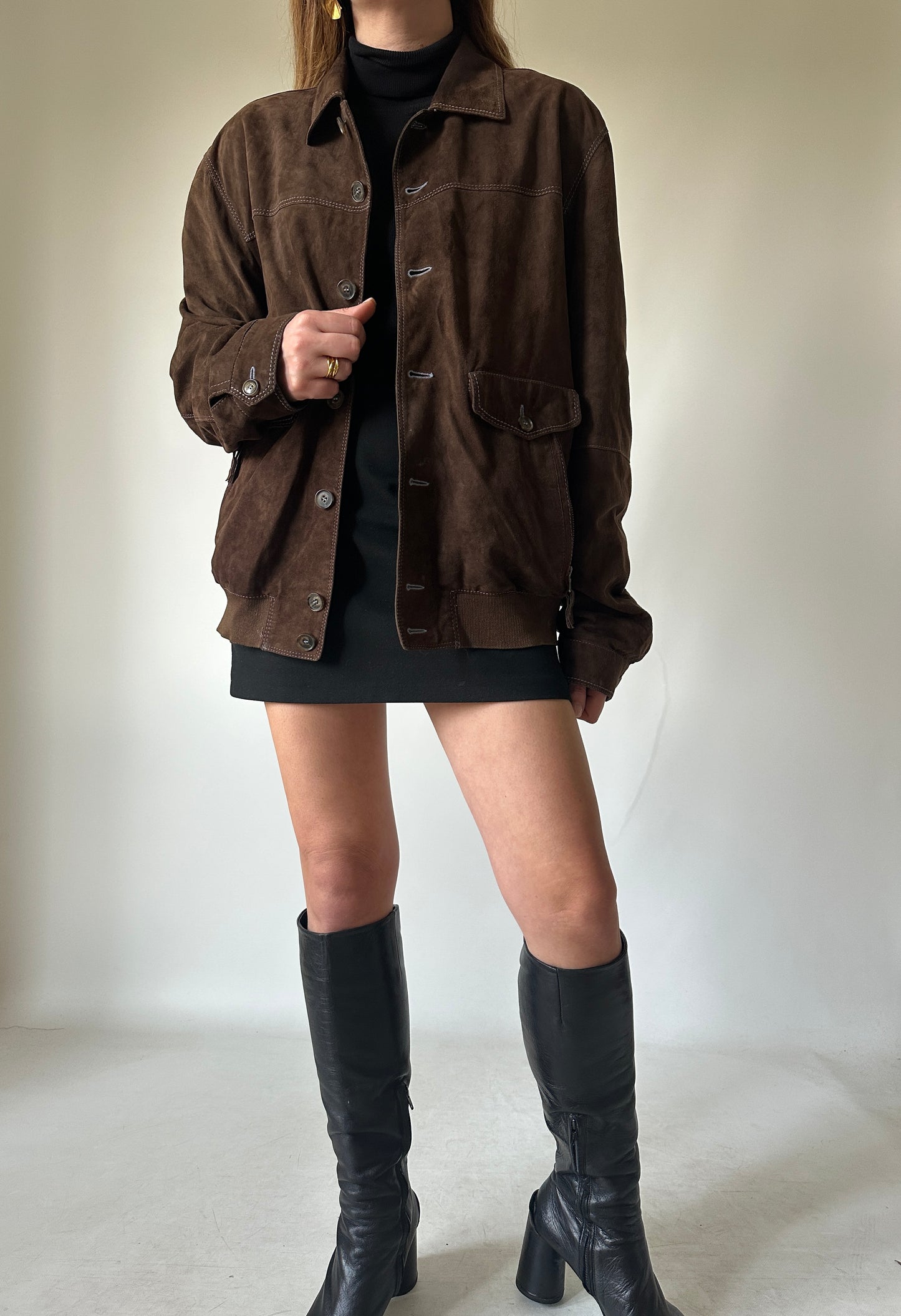Chocolate petite suede bomber