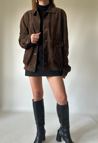 Chocolate petite suede bomber