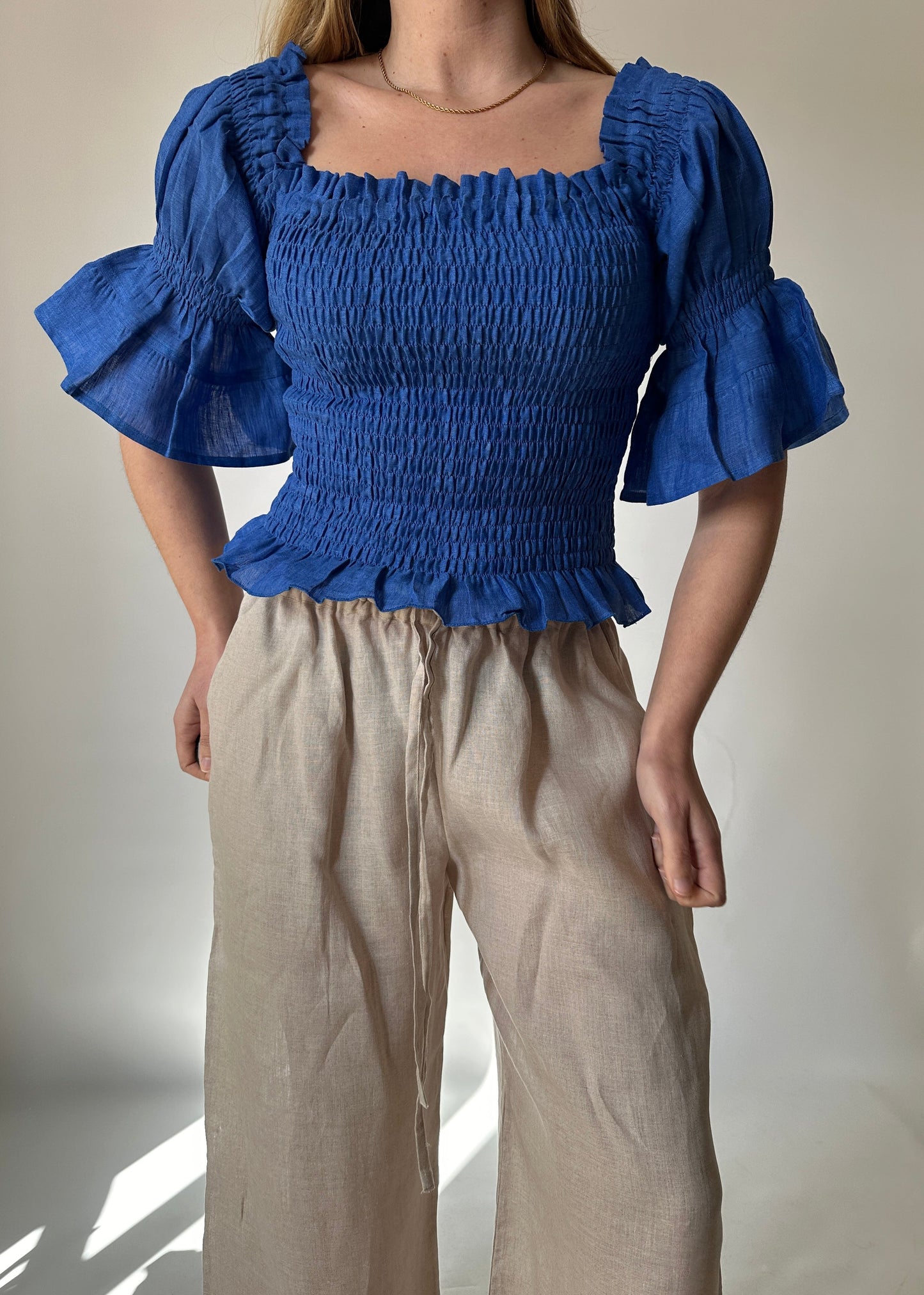 Top Dafne in lino - blu