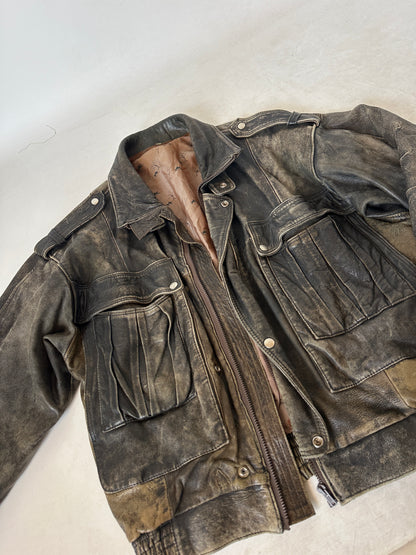 Unique distressed leather bomber