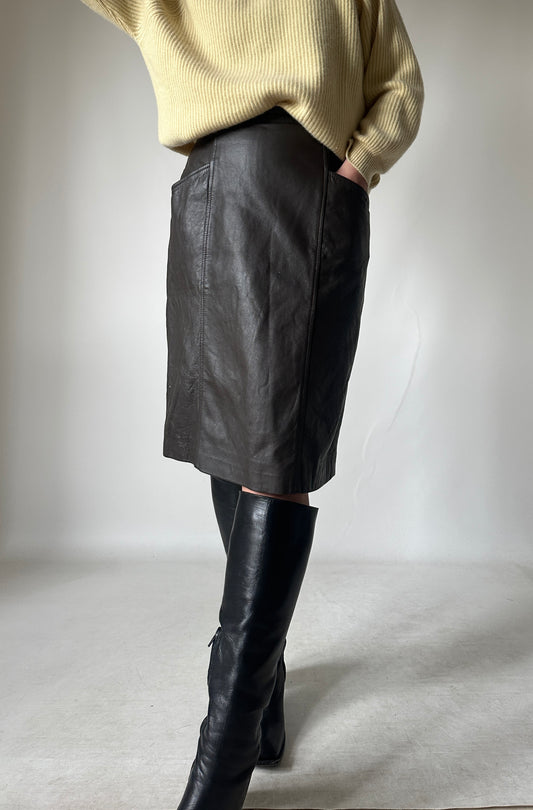 Chocolate leather skirt