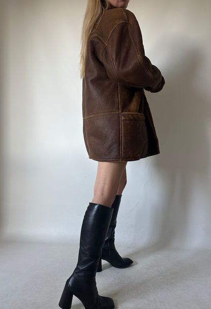 Unique distressed brown Shearling