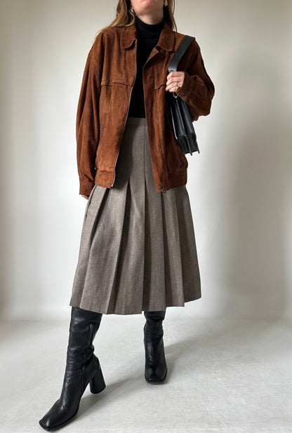 Dark brown suede bomber