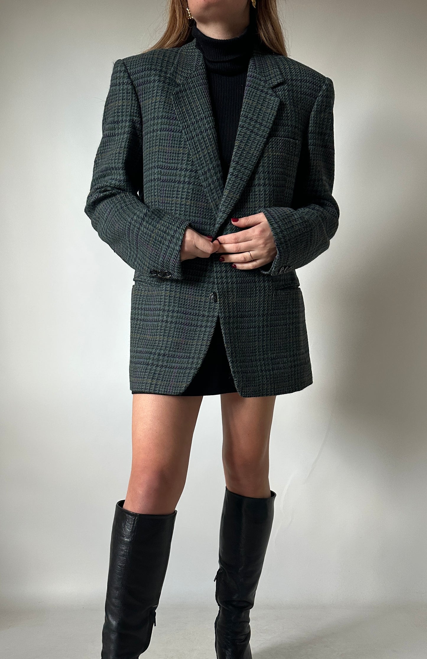 Pied de poule navy and green blazer