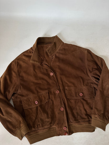 iconic brown suede bomber