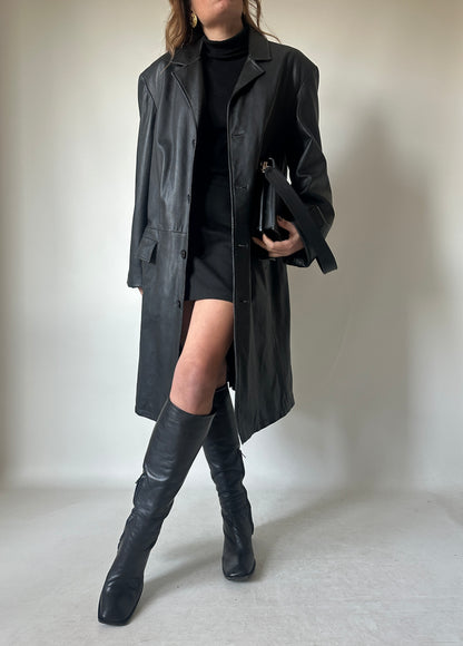 Long leather black coat