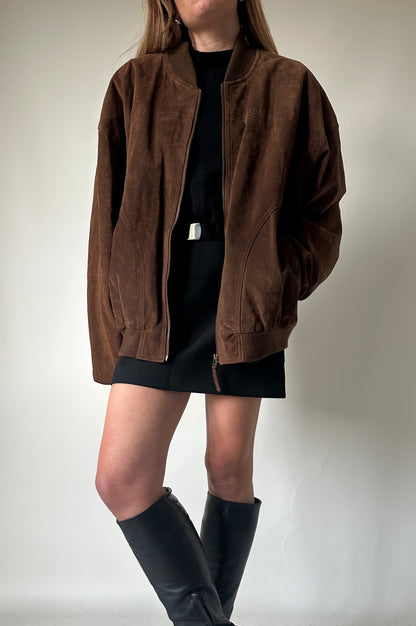 Chocolate oversize suede bomber