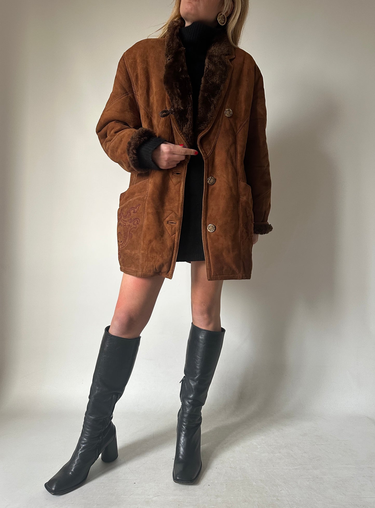 Shearling caramello con ricami - taglia 42
