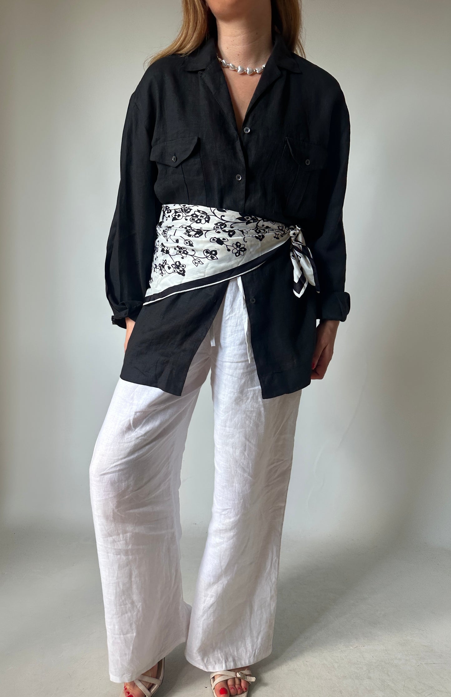 Black and white floral scarf