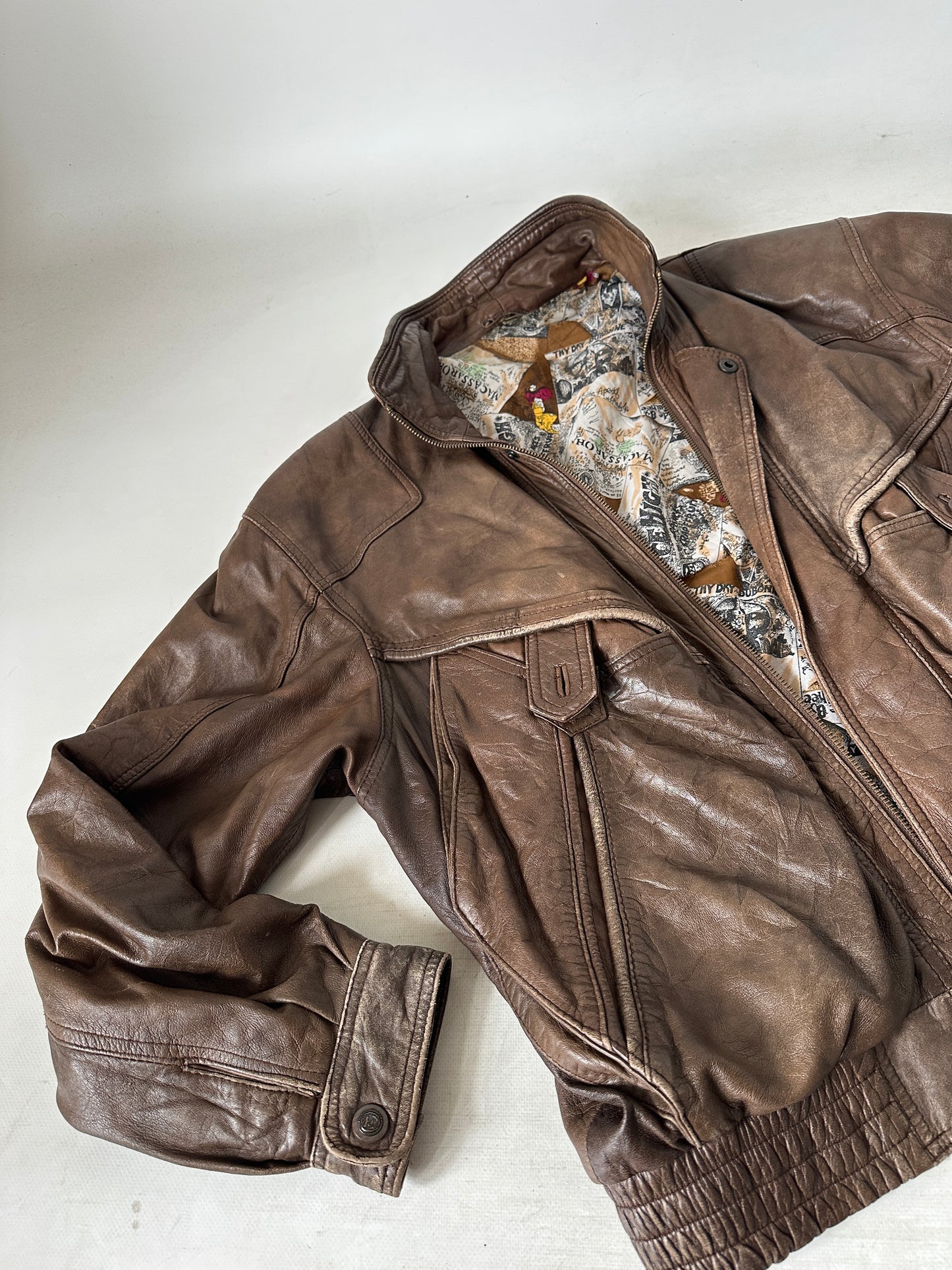 Chocolate used leather bomber