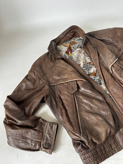 Chocolate used leather bomber
