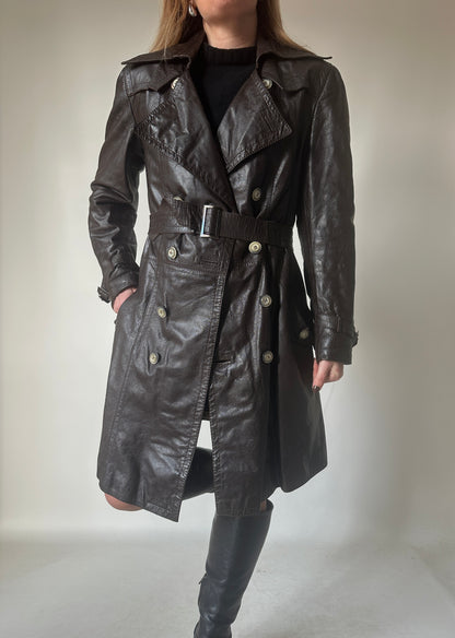 Chocolate leather trench with belt