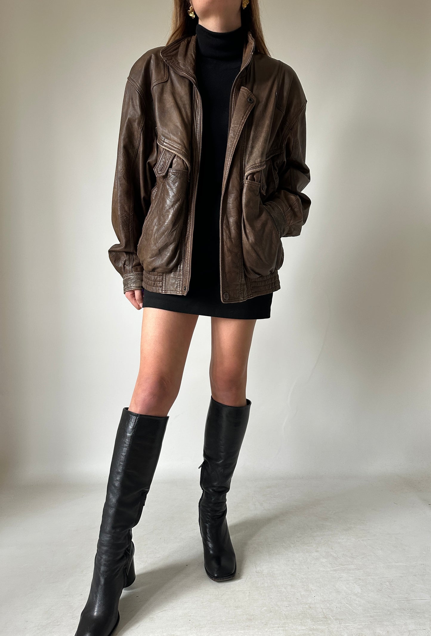 Chocolate used leather bomber