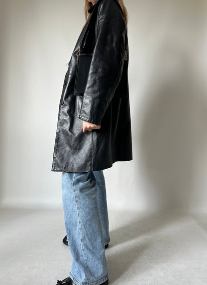 Black leather slim trench