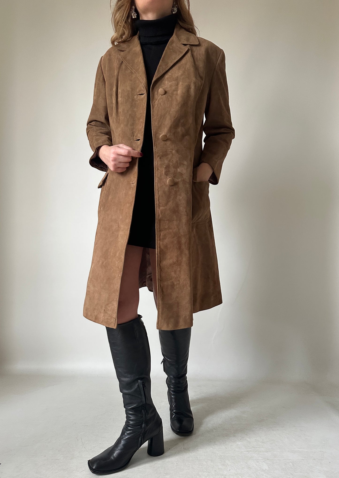 Long suede petite trench