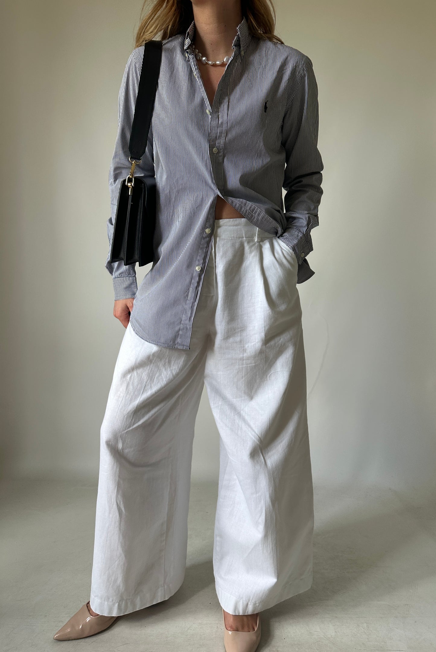 RALPH LAUREN black striped petite shirt