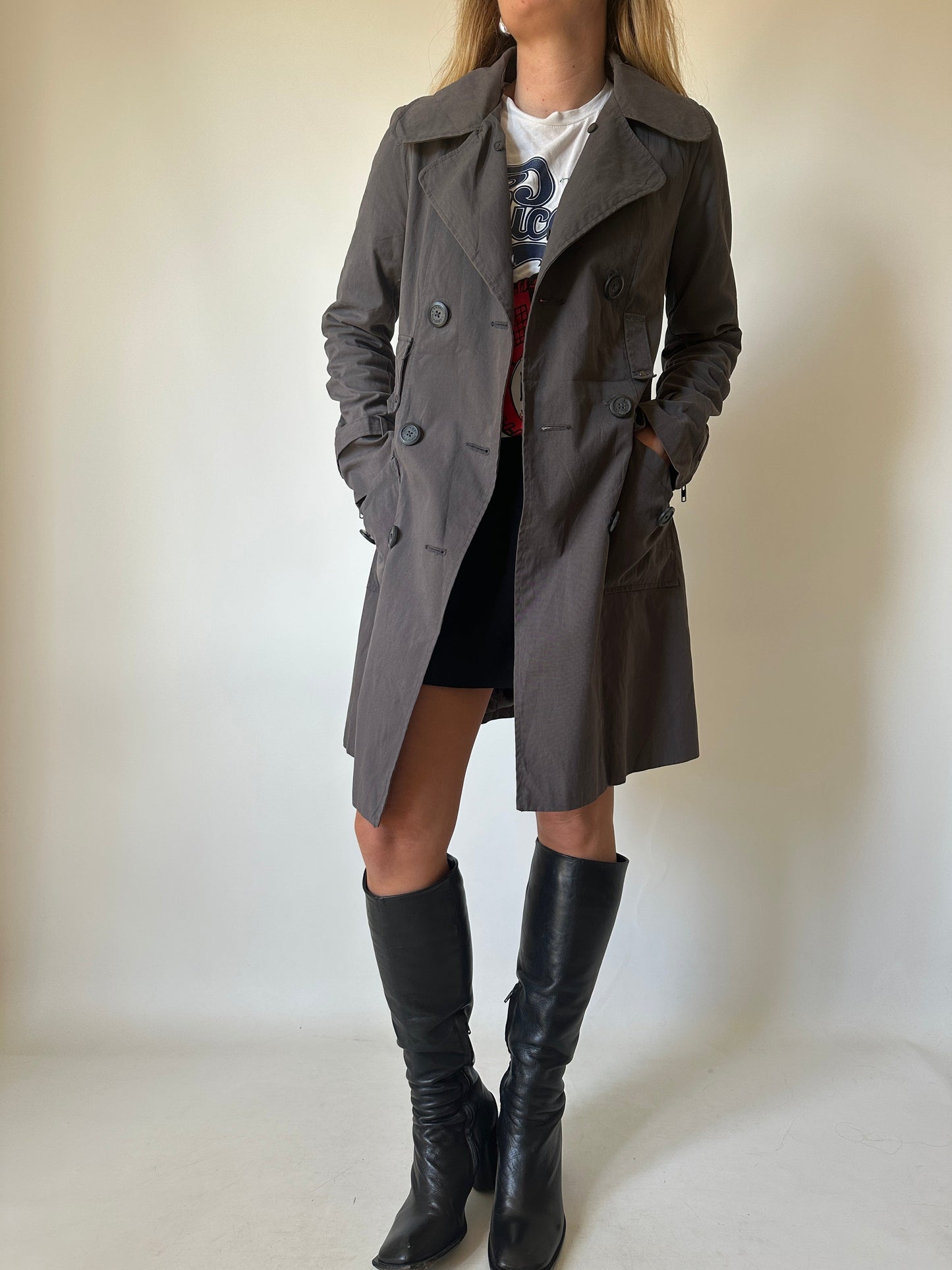 Grey slim cotton trench
