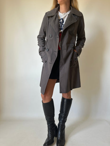 Grey slim cotton trench