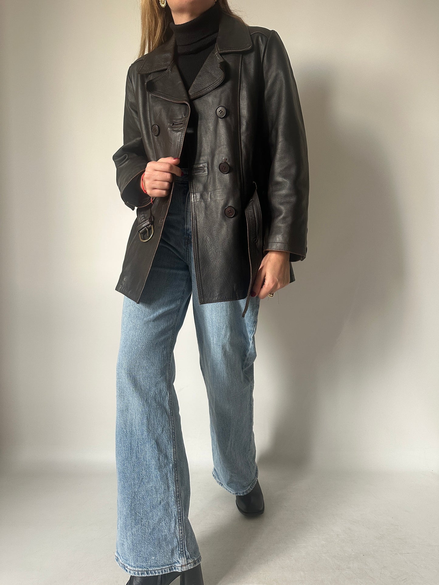 Chocolate petite leather jacket