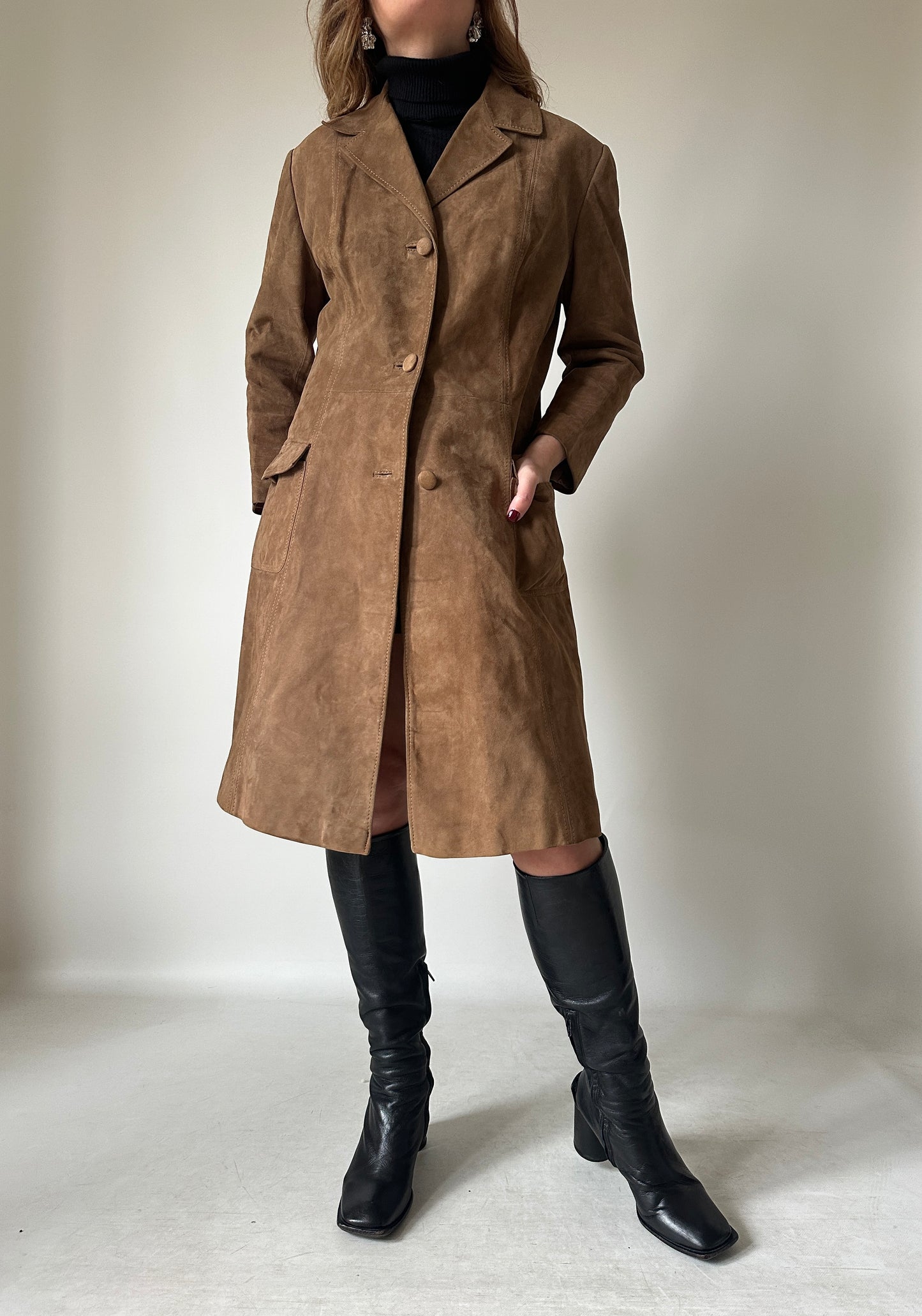 Long suede petite trench
