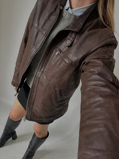 Beautiful chocolate leather biker