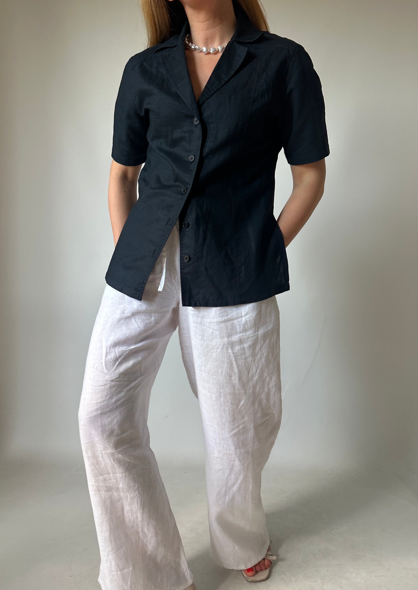 Black minimal linen shirt
