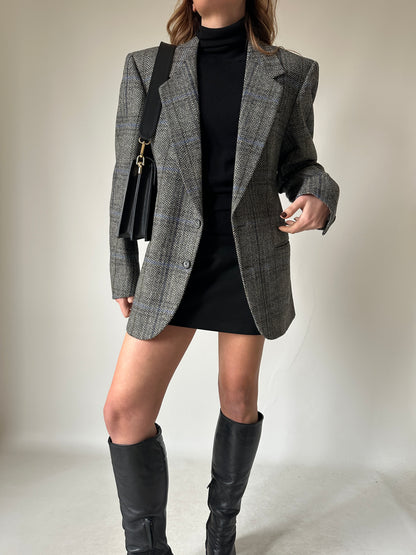 Herringbone grey wool blazer