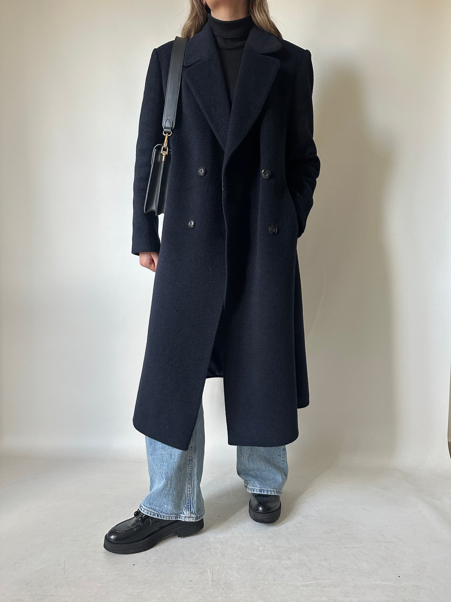 Tailored double-breast wool navy coat
