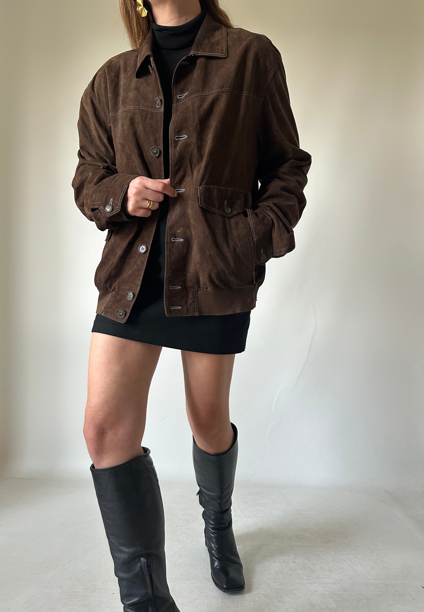 Chocolate petite suede bomber