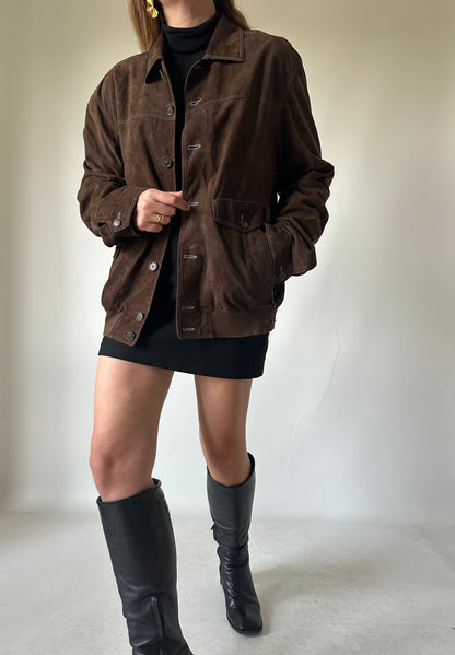 Chocolate petite suede bomber