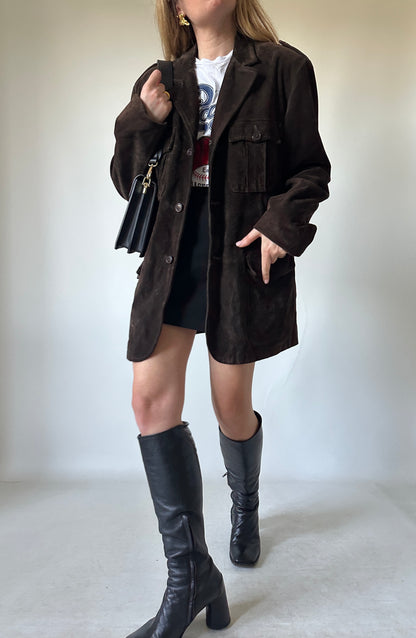 Giacca in suede cioccolato sfoderata