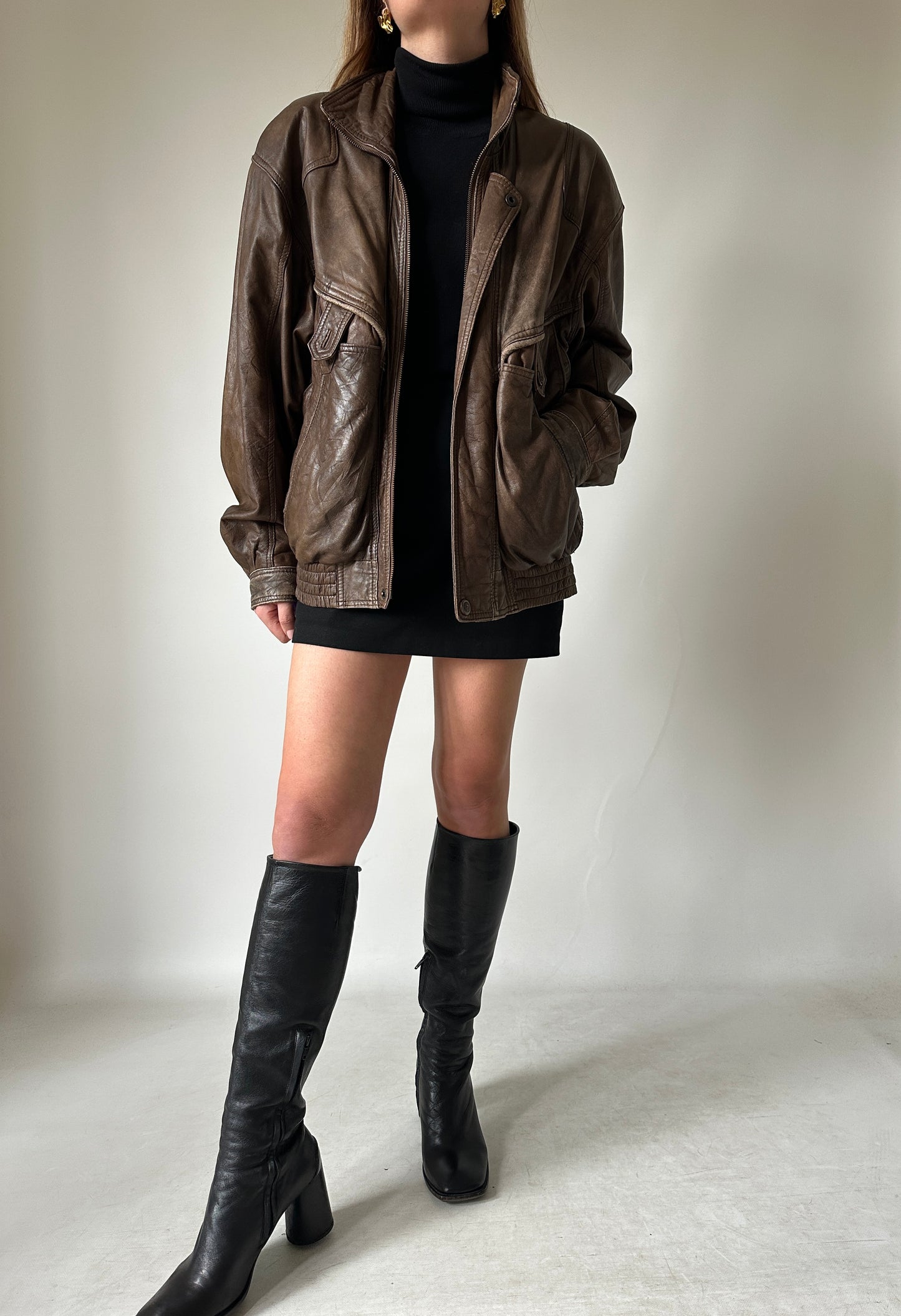Chocolate used leather bomber