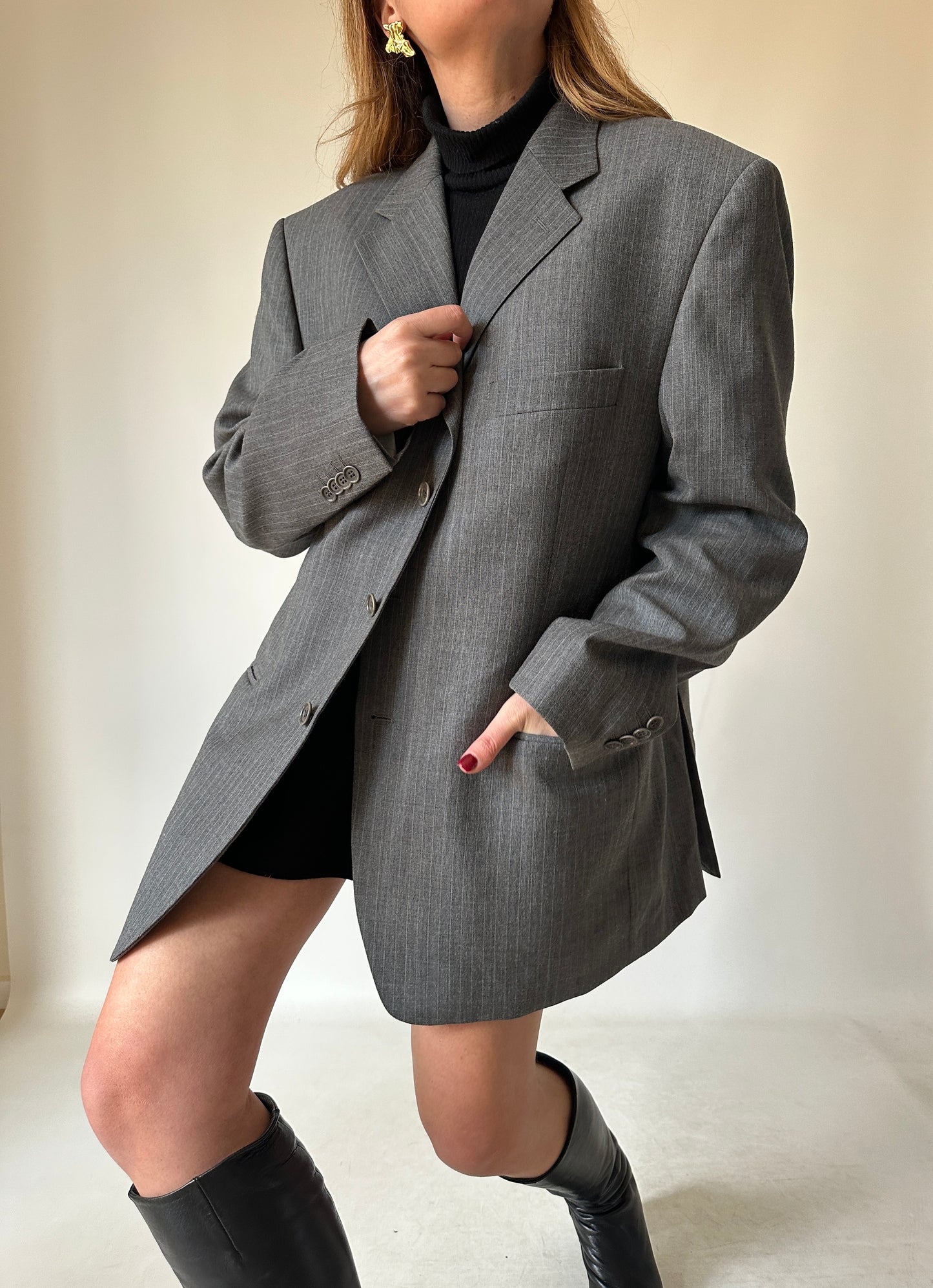 LEBOLE oversize light wool grey blazer