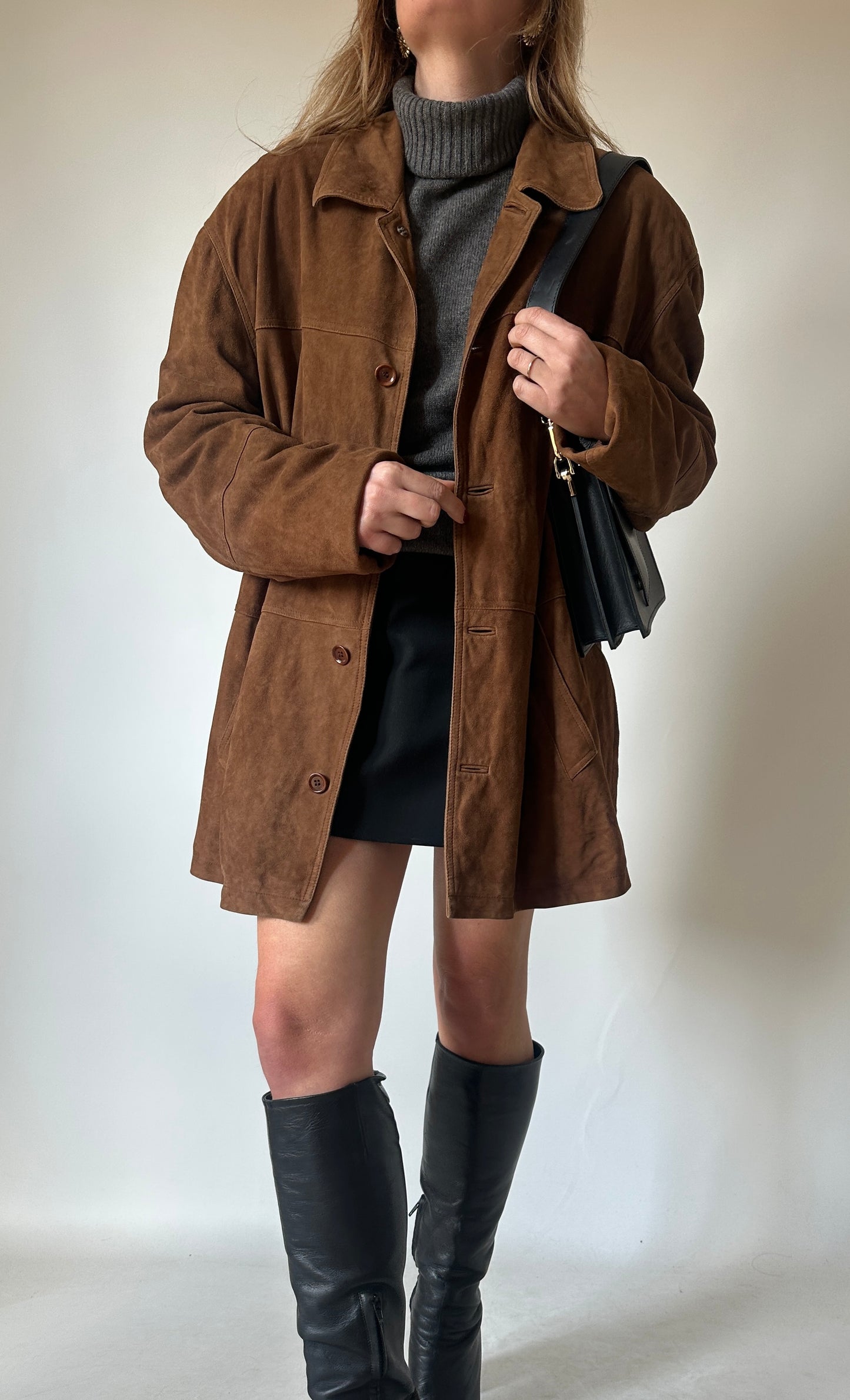 Chocolate oversize real suede jacket