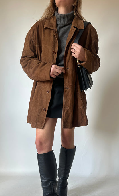 Chocolate oversize real suede jacket